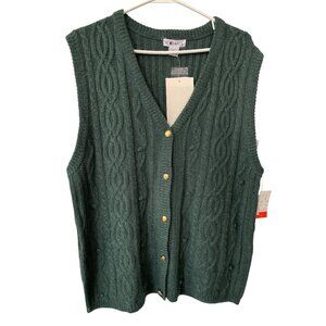 VTG 90s IC Isaacs Sweater Vest Size Medium Cable Knit Gold Button Deadstock NEW
